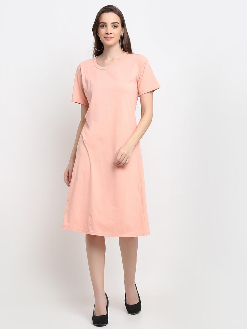 women solid short sleeves a-line dress - 21741907 - Zoom Image - 0