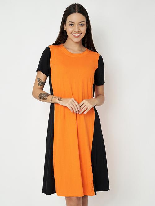 women color blocked round neck a-line dress - 21741908 -  Standard Image - 0