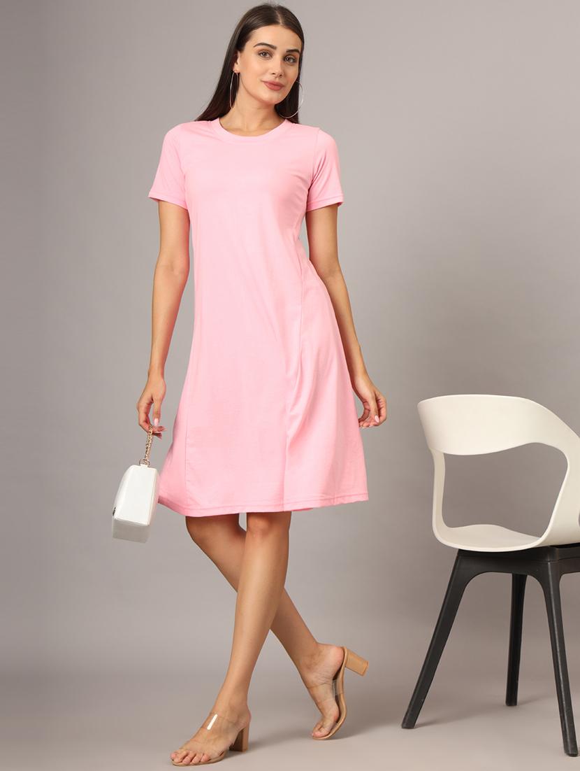women solid round neck a-line dress - 21741909 - Standard Image - 2