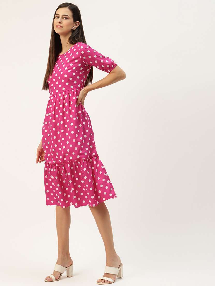 women polka doted round neck tiered dress - 21741911 -  Standard Image - 2
