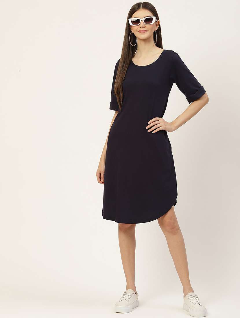 women solid round neck t-shirt dress - 21741922 -  Standard Image - 2