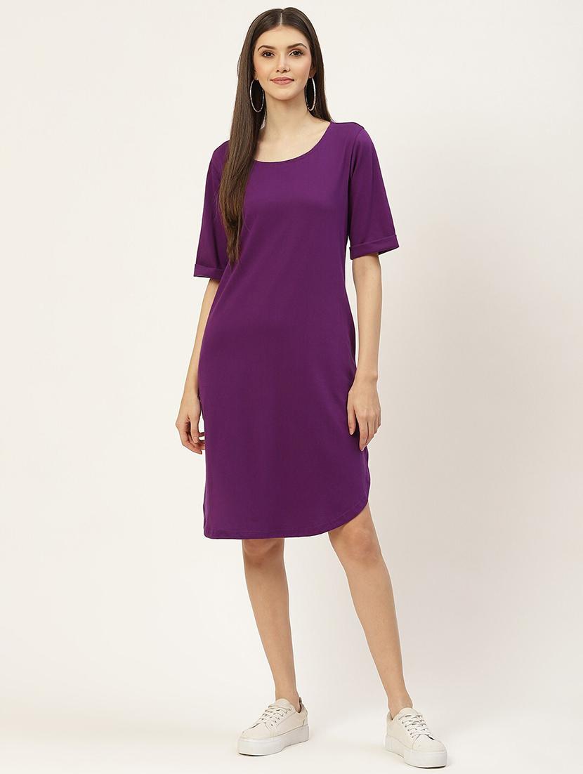 women solid round neck t-shirt dress - 21741923 - Zoom Image - 0