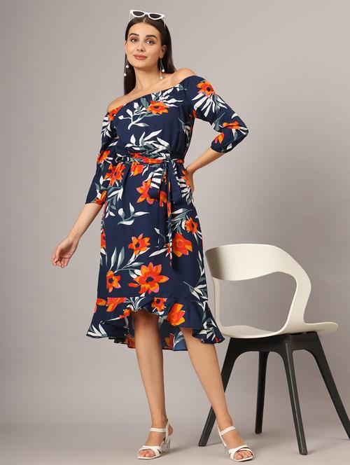 women printed off shoulder high low dress - 21741928 -  Standard Image - 0