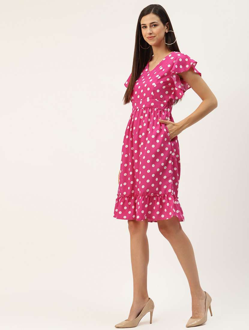 women polka doted ruffled sleeves a-line dress - 21741932 -  Standard Image - 2