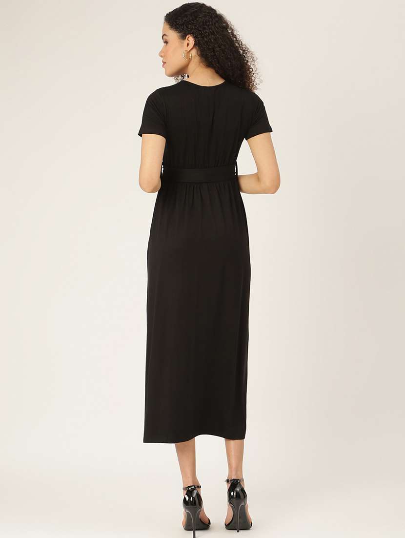 women solid short sleeves a-line dress - 21741934 -  Standard Image - 2