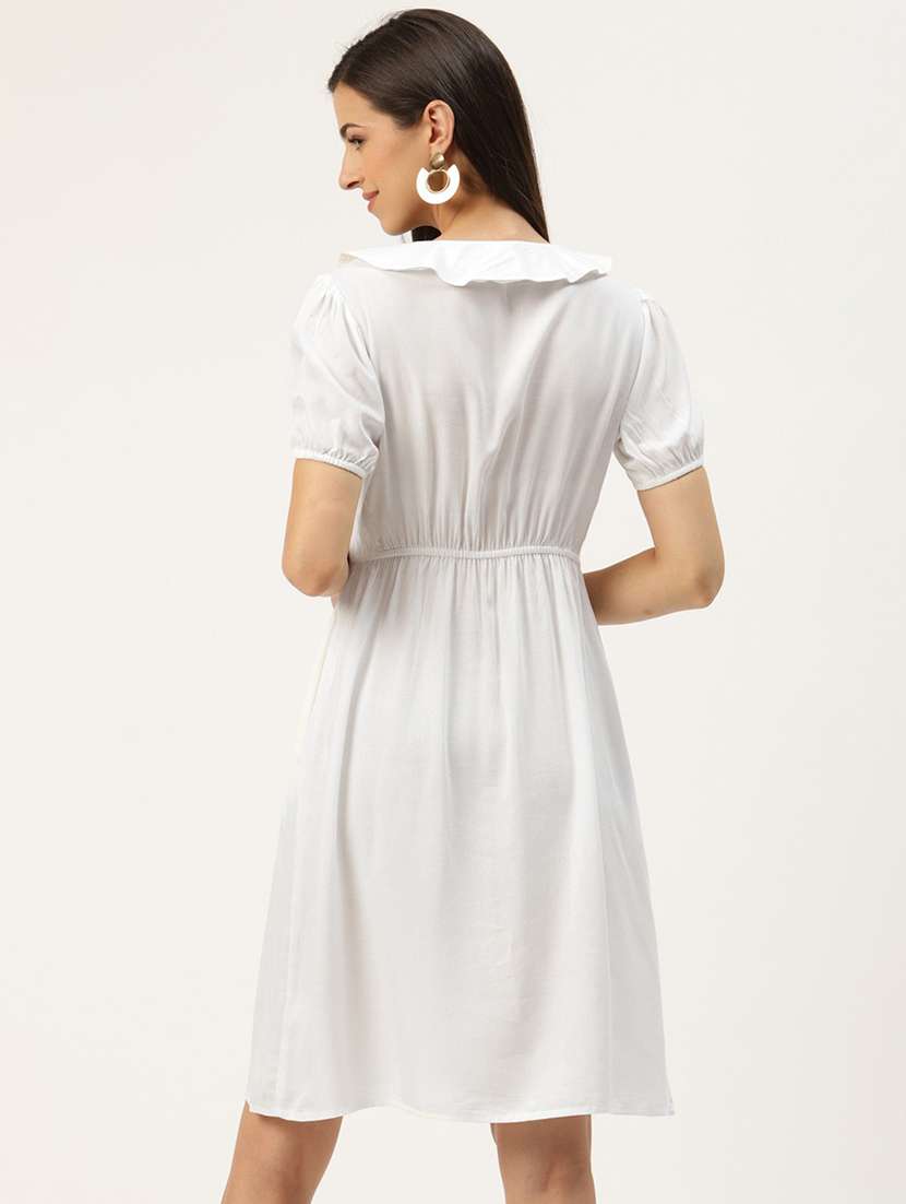 women solid puff sleeves a-line dress - 21741939 -  Standard Image - 2
