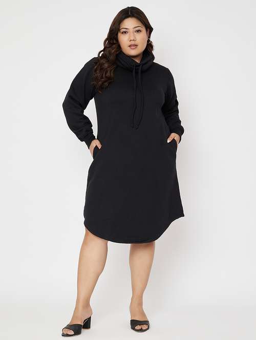 women solid high neck long sleeves t-shirt dress - 21741949 -  Standard Image - 0