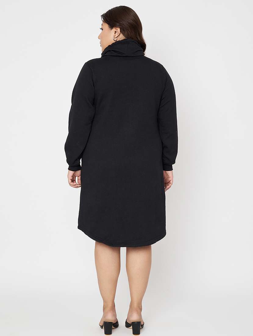 women solid high neck long sleeves t-shirt dress - 21741949 - Standard Image - 2