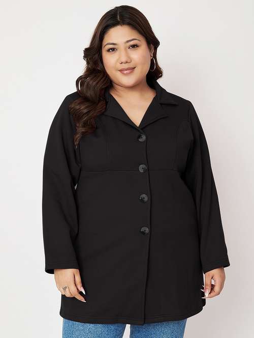 women plus size solid long sleeves regular coat - 21741959 - Standard Image - 0