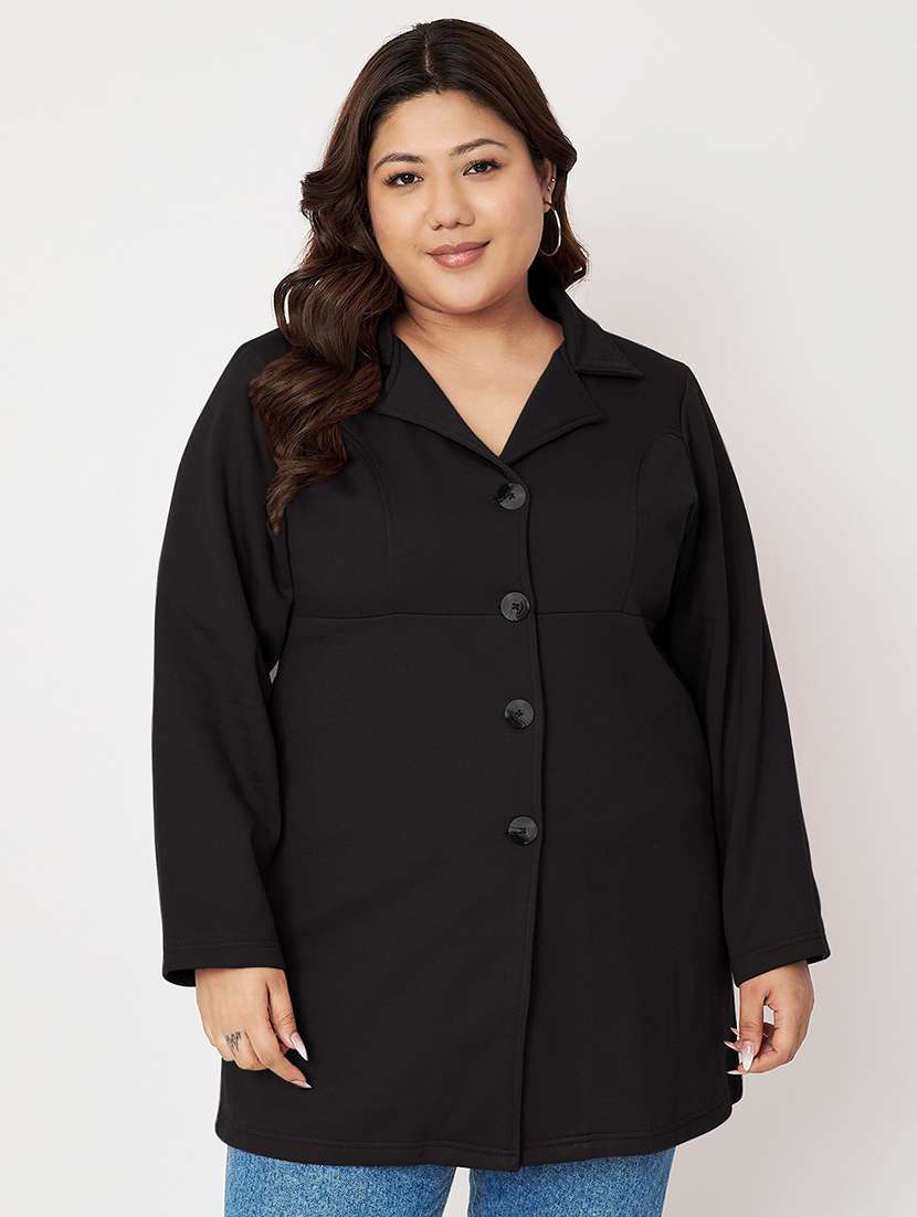 women plus size solid long sleeves regular coat - 21741959 - Zoom Image - 0