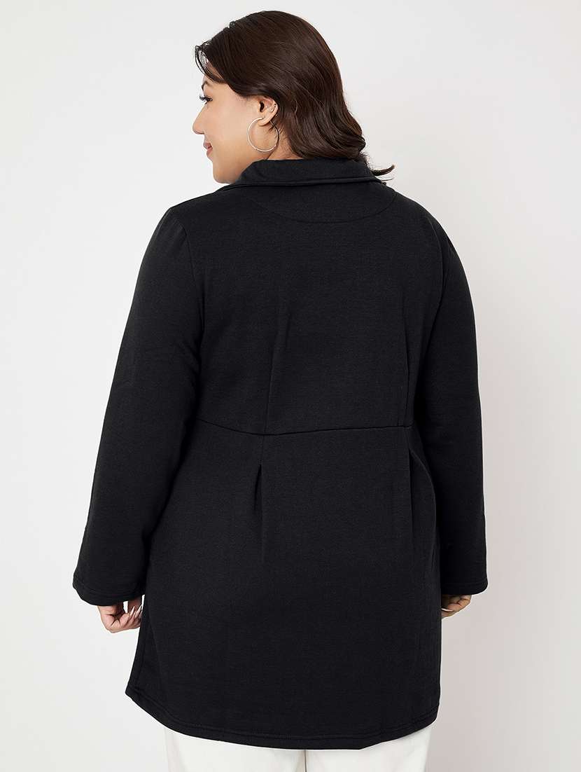 women plus size solid long sleeves regular coat - 21741969 - Standard Image - 2