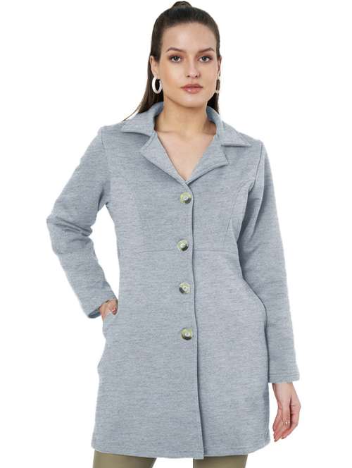 women solid long sleeves regular coat - 21741976 -  Standard Image - 0