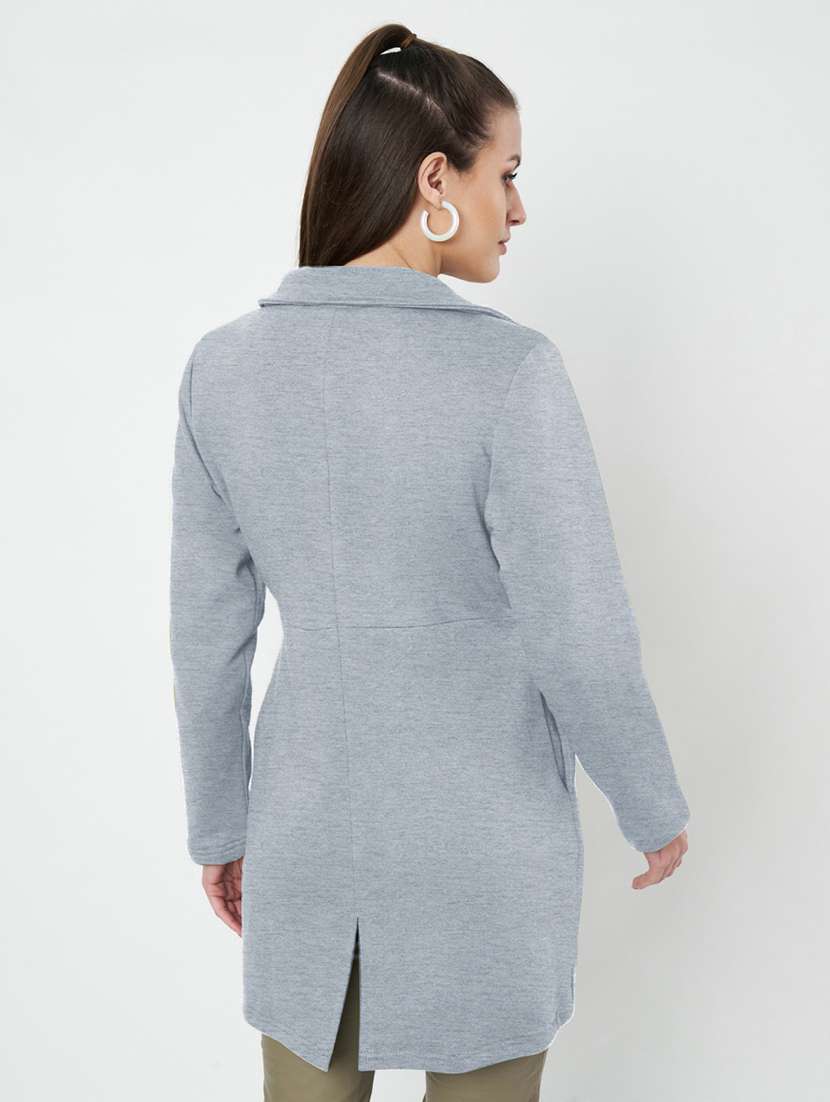 women solid long sleeves regular coat - 21741976 -  Standard Image - 2