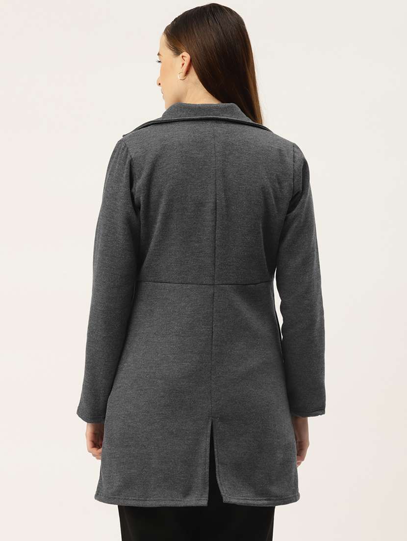 women solid long sleeves regular coat - 21741979 -  Standard Image - 2