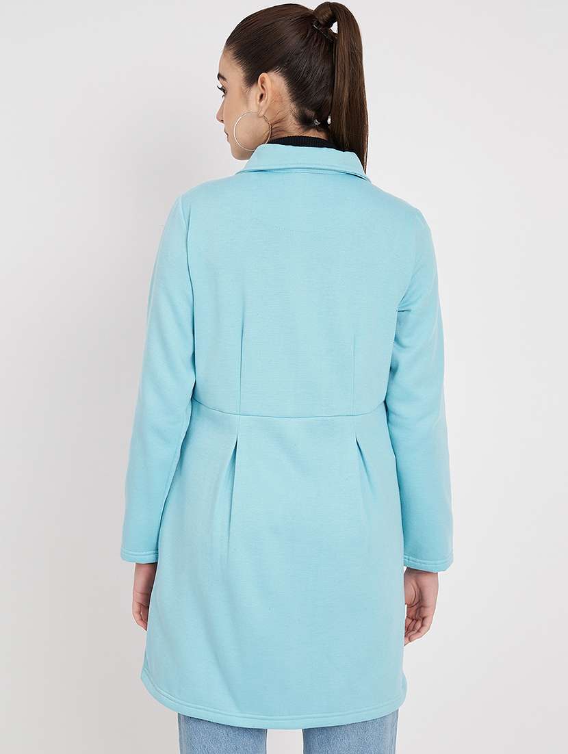 women solid long sleeves regular coat - 21741980 - Standard Image - 2