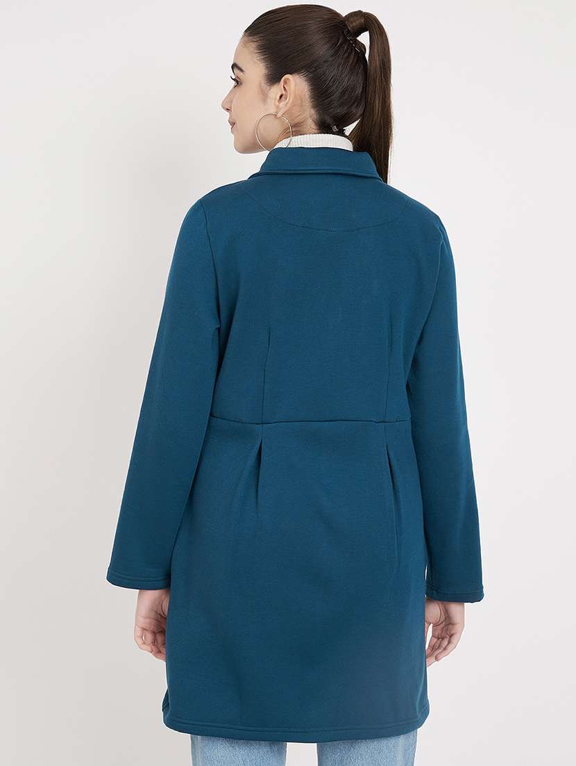 women solid long sleeves regular coat - 21741981 -  Standard Image - 2