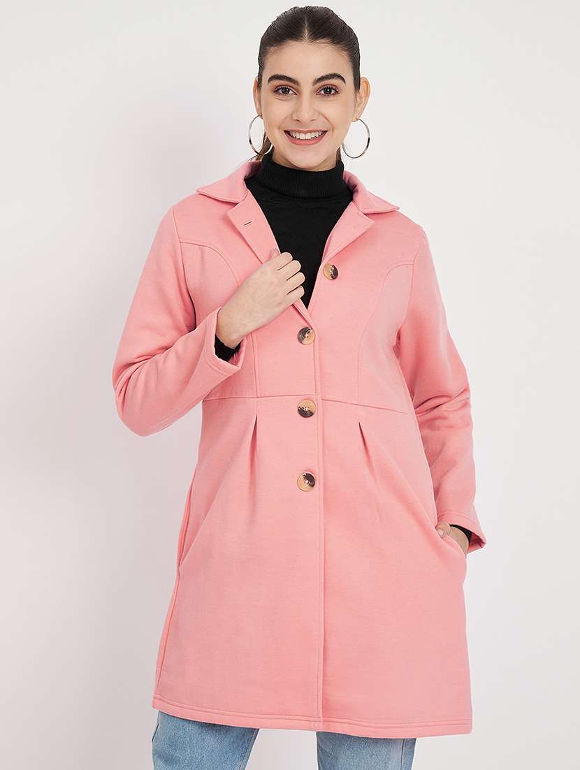 women solid long sleeves regular coat