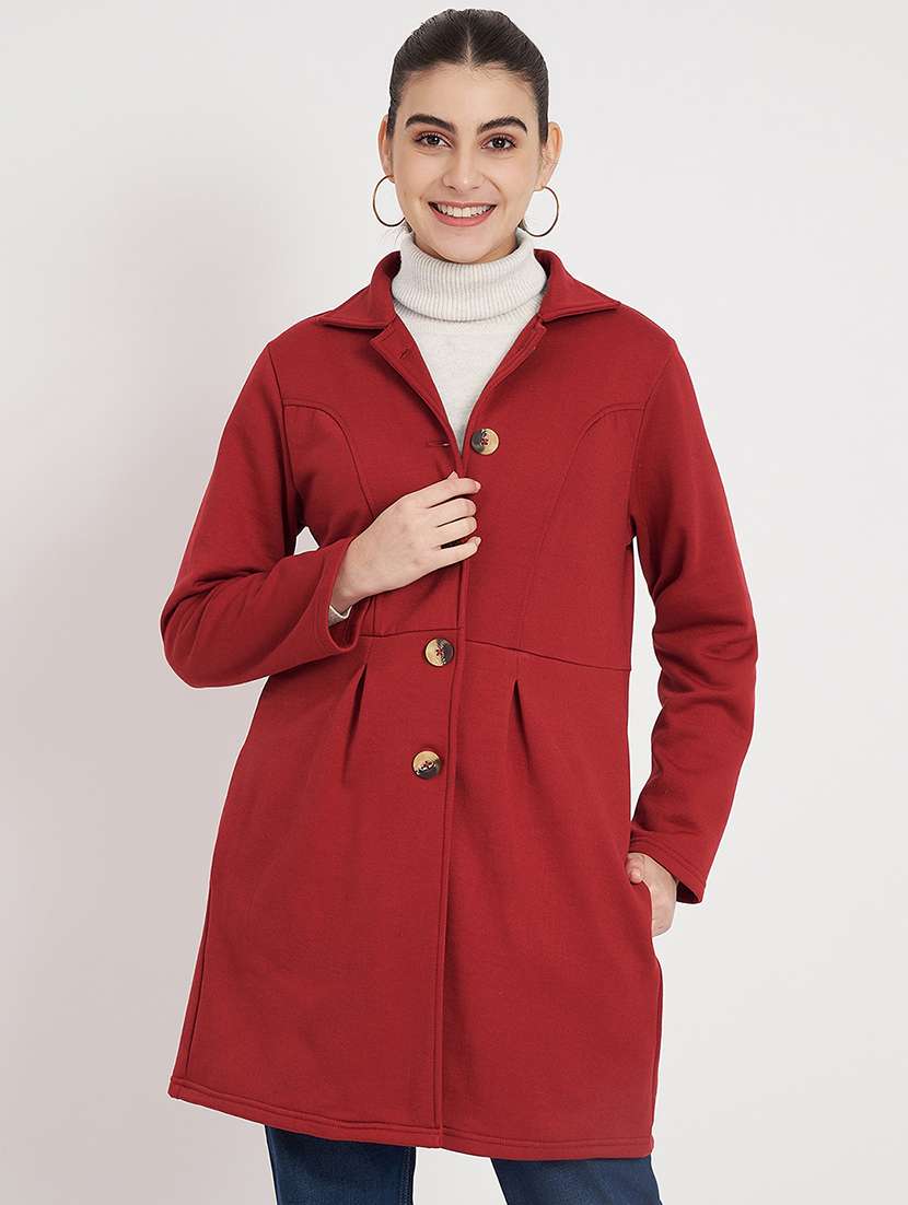  women solid long sleeves regular coat coat