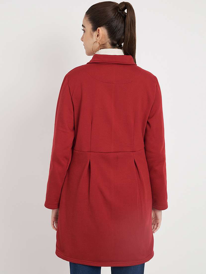 women solid long sleeves regular coat coat - 21741985 - Standard Image - 2