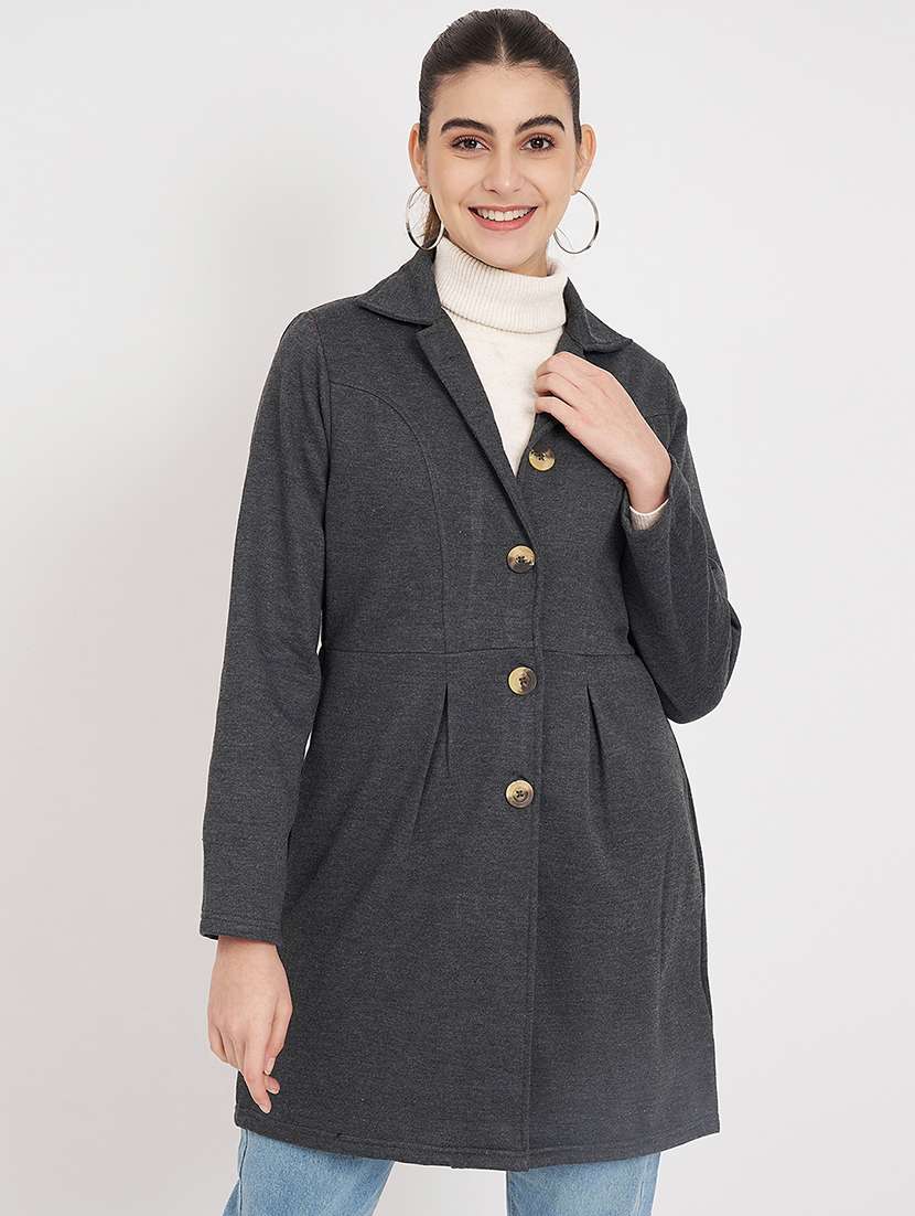 women solid long sleeves overcoat 