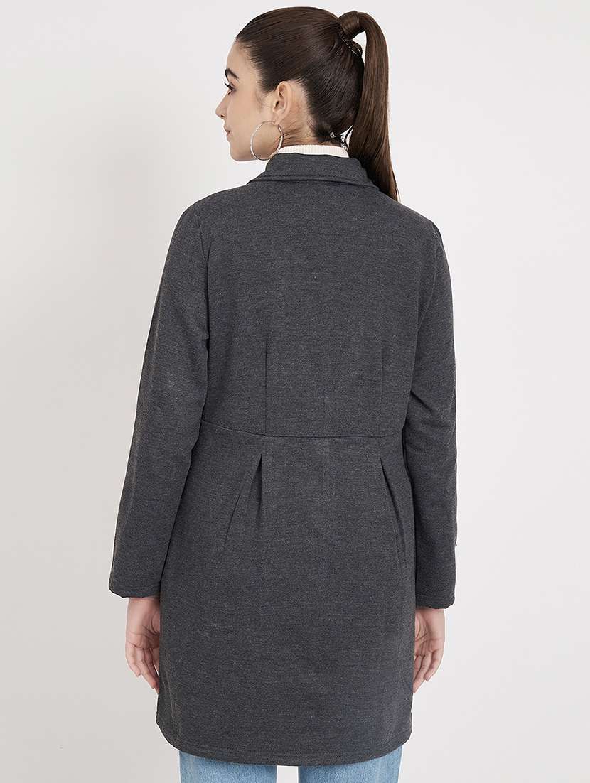 women solid long sleeves regular coat - 21741988 -  Standard Image - 2