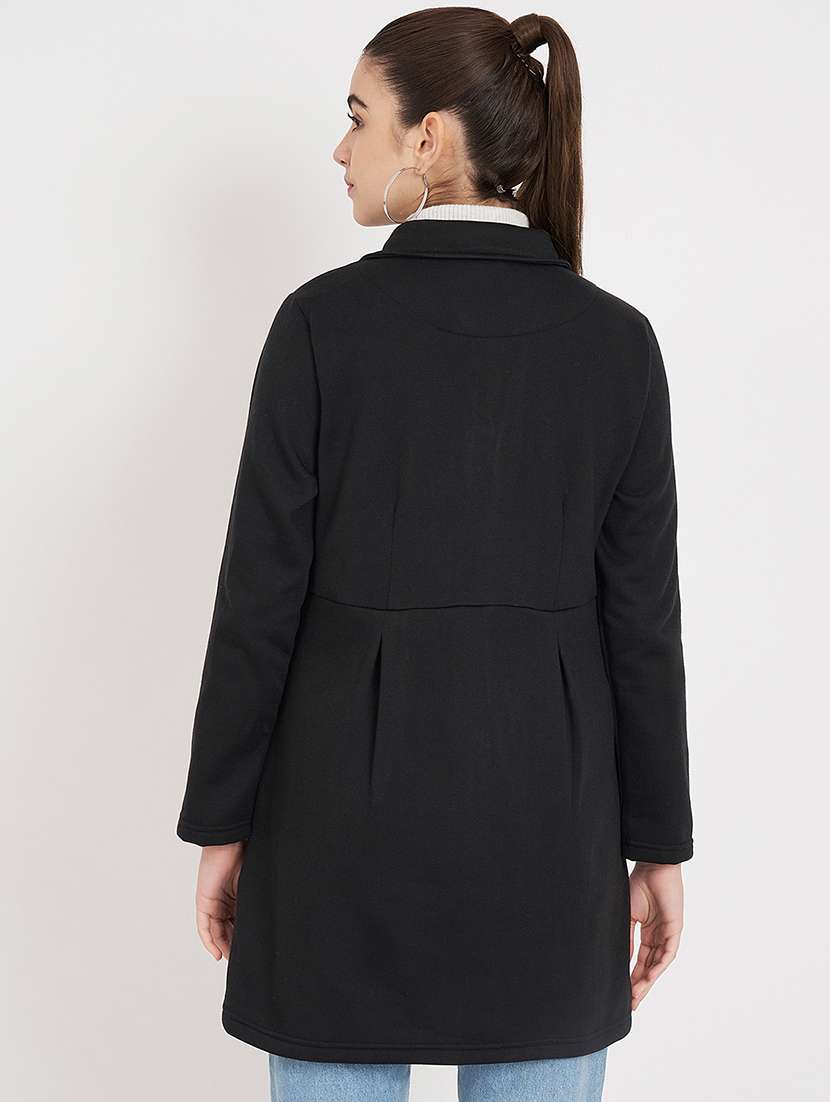 women solid long sleeves regular coat - 21741990 -  Standard Image - 2