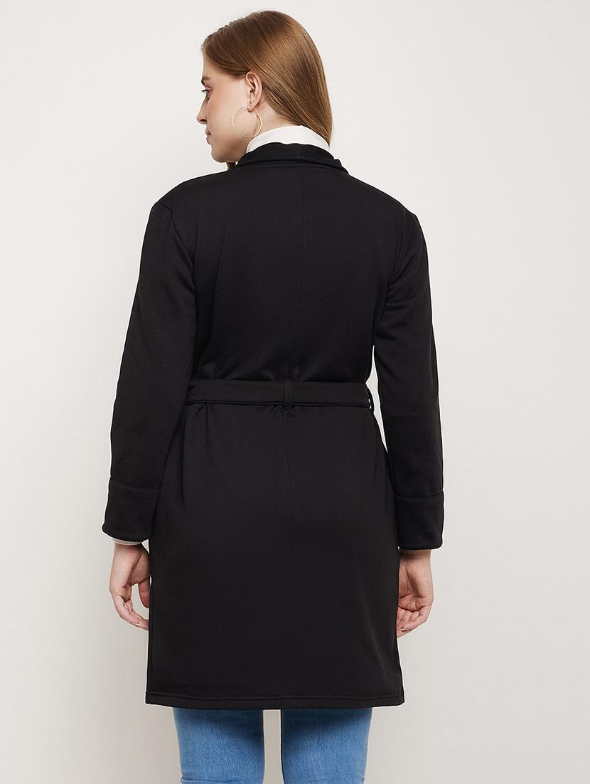 women solid long sleeves regular coat - 21741991 - Standard Image - 2