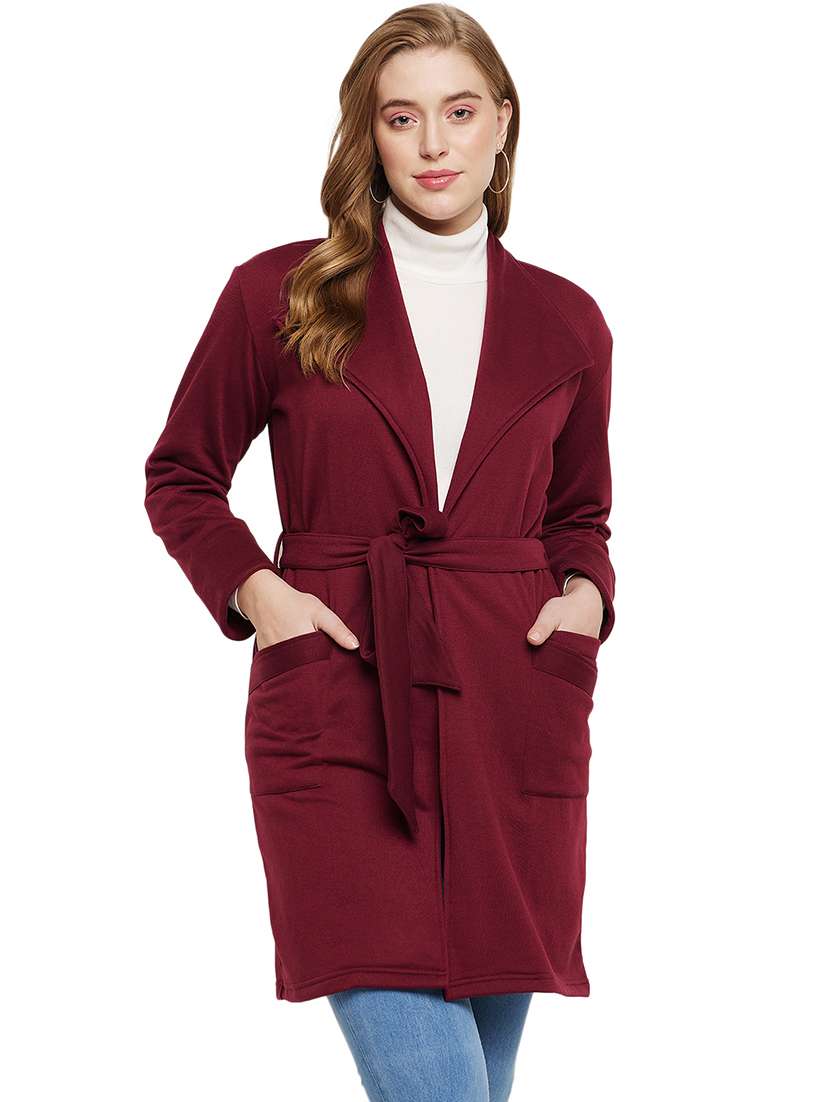 women solid long sleeves regular coat