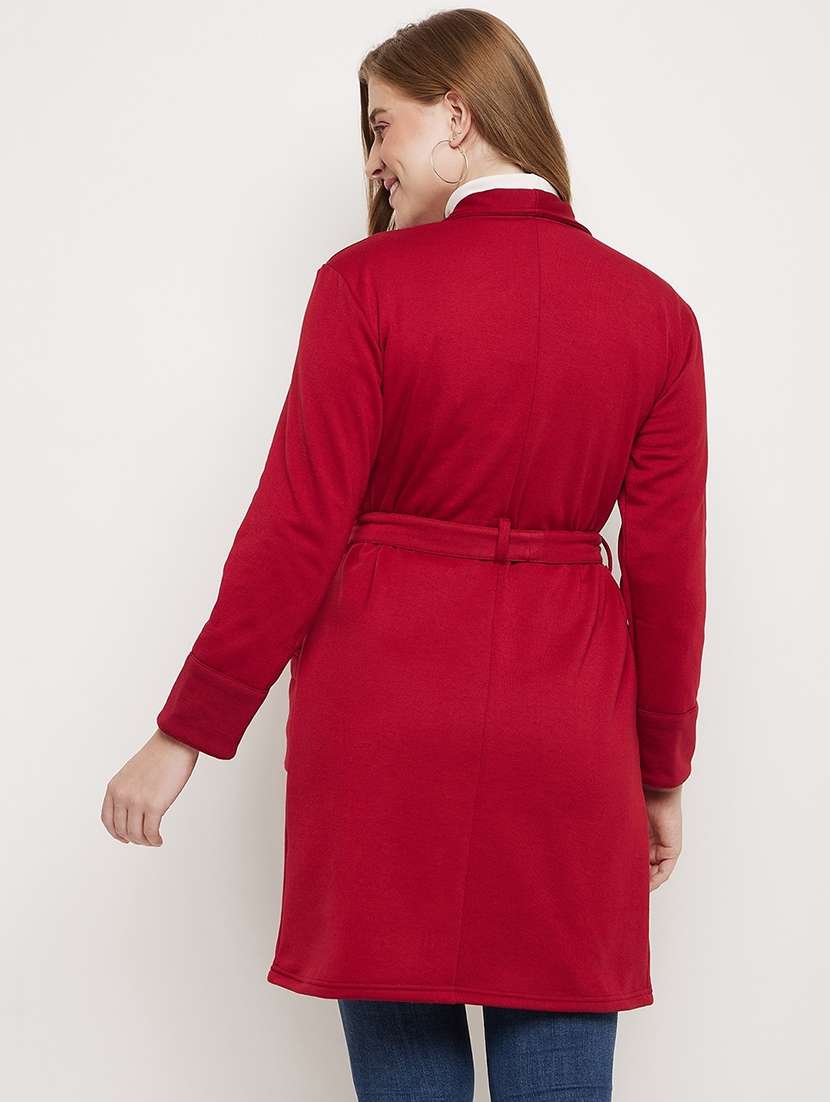 women solid long sleeves regular coat - 21741995 -  Standard Image - 2