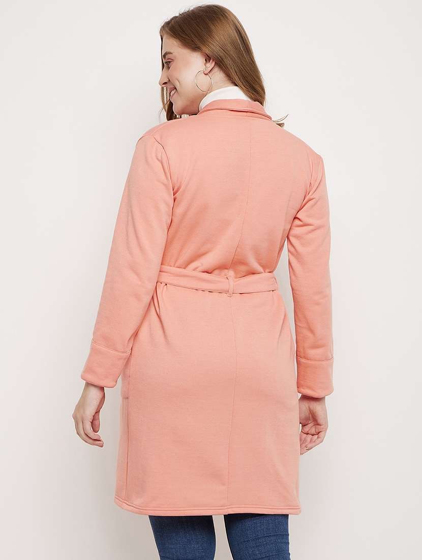 women solid long sleeves regular coat - 21741996 -  Standard Image - 2