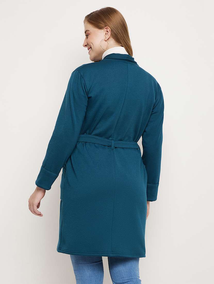 women solid long sleeves regular coat - 21741997 -  Standard Image - 2