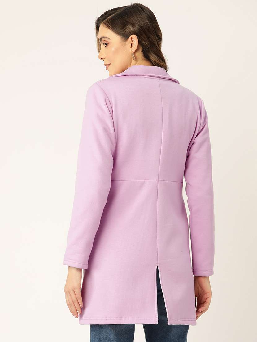 women solid long sleeves regular coat - 21742002 -  Standard Image - 2