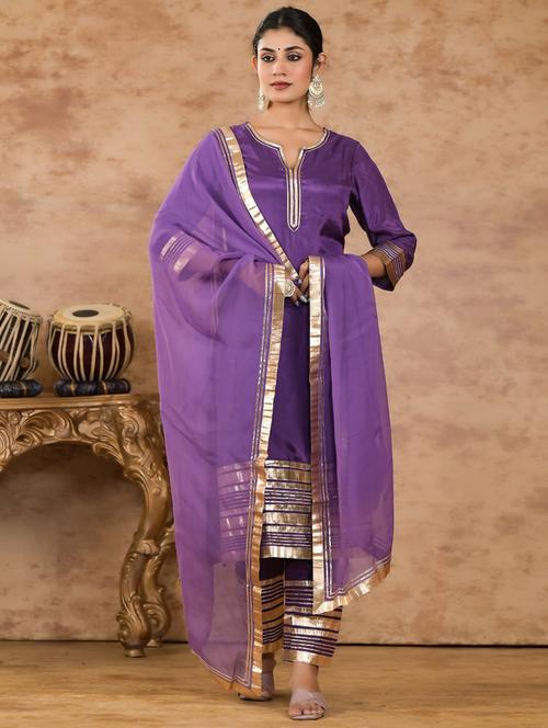 women gota work kurta pant set with dupatta - 21742060 -  Standard Image - 0