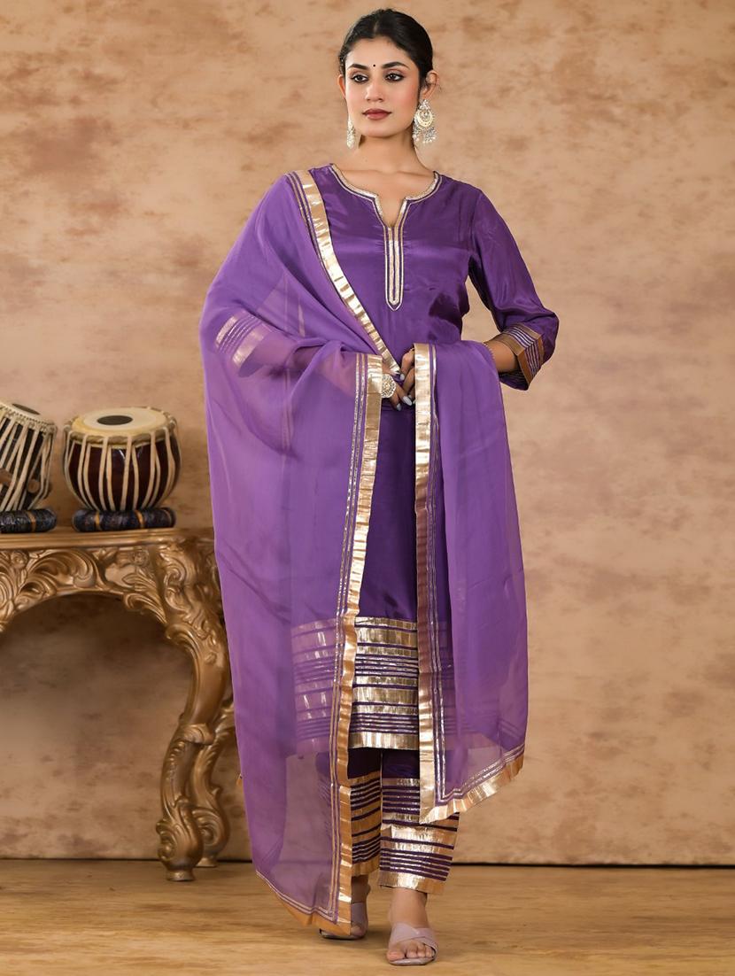 women gota work kurta pant set with dupatta - 21742060 -  Zoom Image - 0