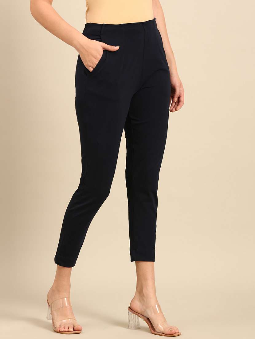 women solid mid rise cigarette pants - 21742136 -  Standard Image - 2