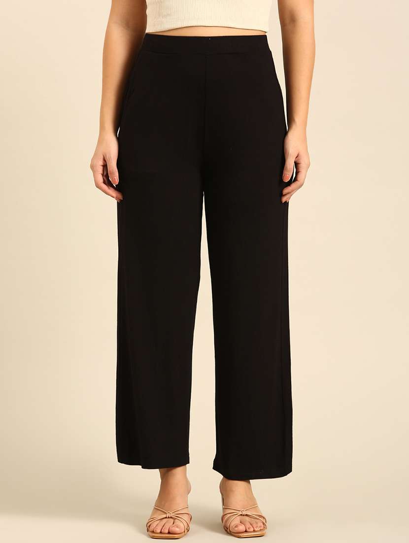 women solid high rise wide leg trouser - 21742146 - Zoom Image - 0