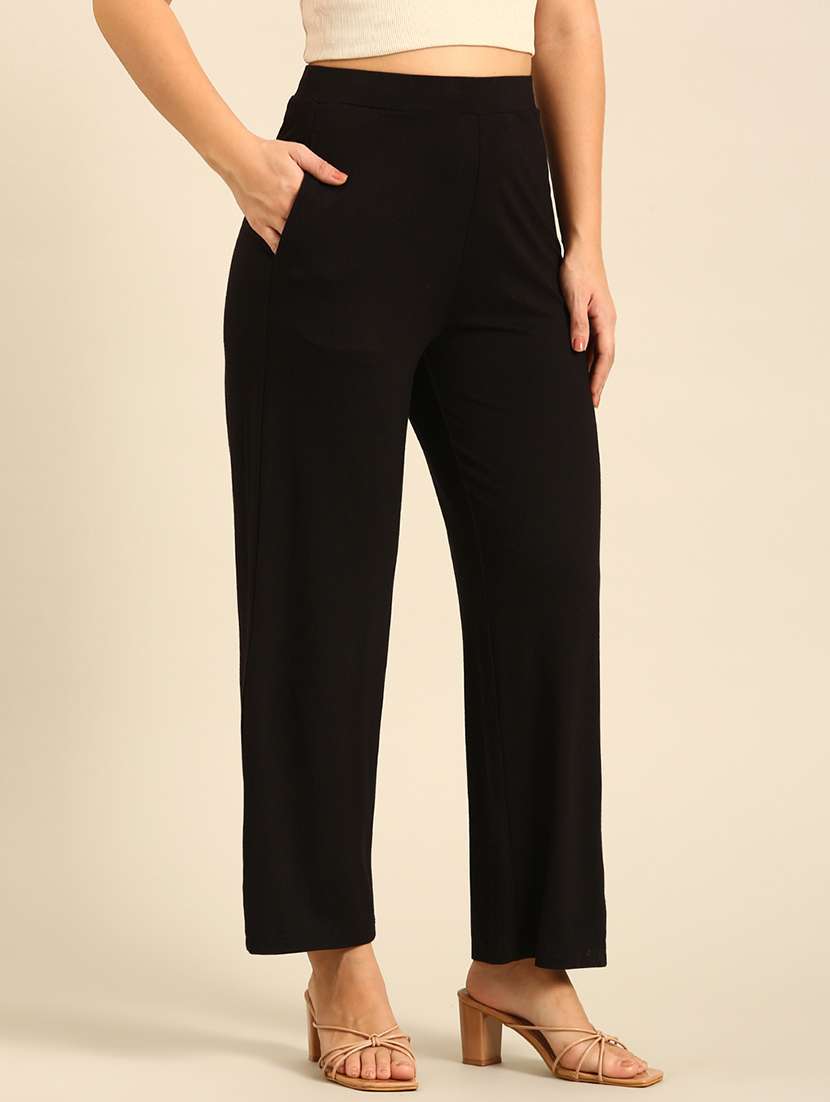 women solid high rise wide leg trouser - 21742146 - Standard Image - 2