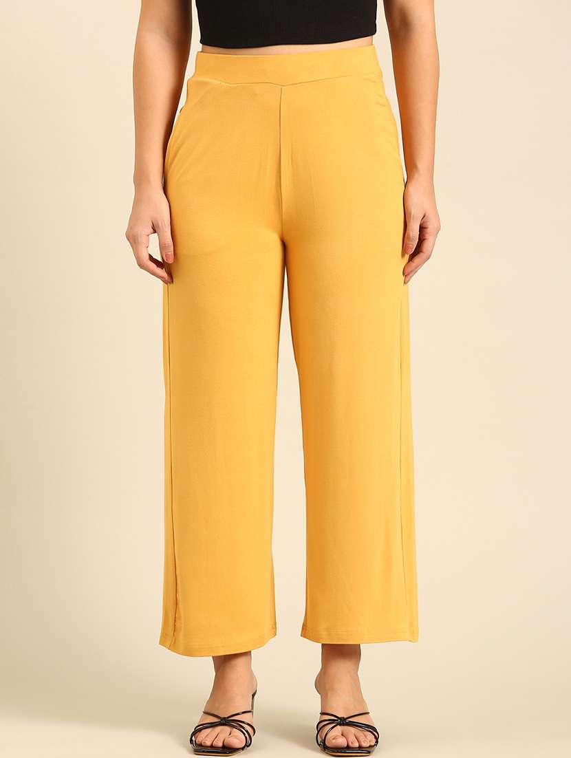 women solid high rise wide leg trouser