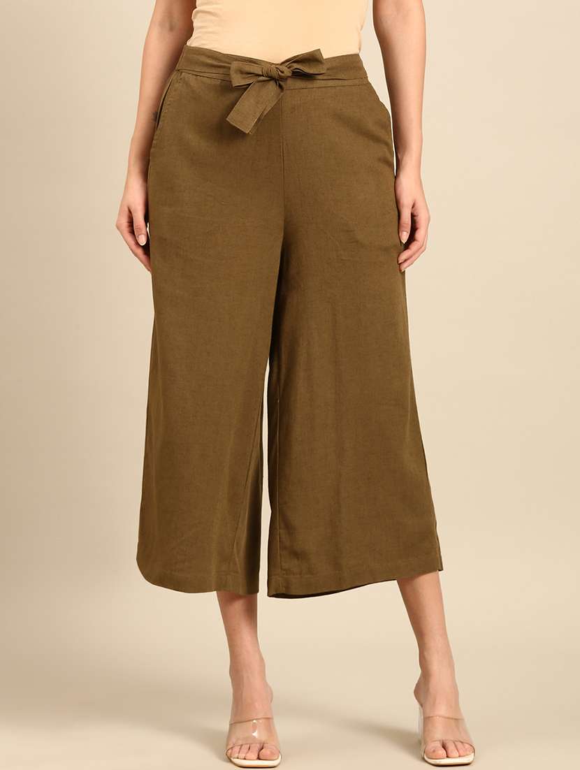 women solid high rise culottes 