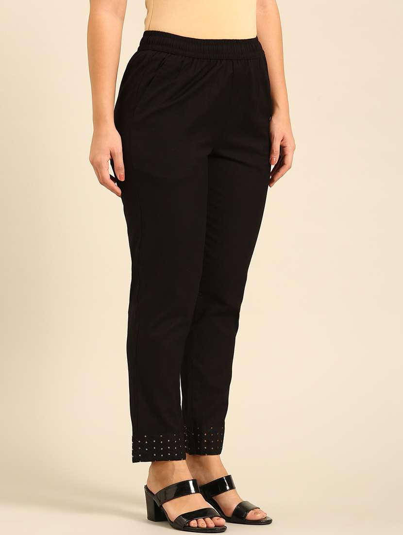 women solid mid rise cigarette pants - 21742160 -  Standard Image - 2