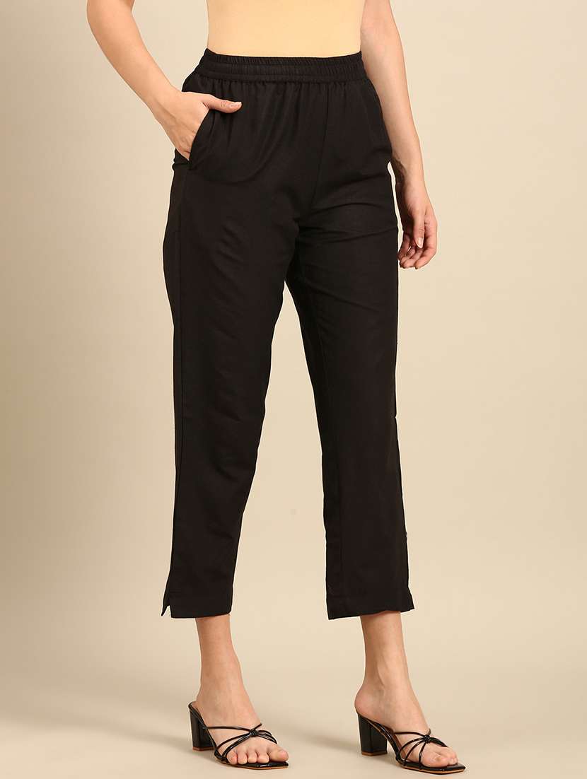women solid mid rise cigarette pants - 21742163 -  Standard Image - 2