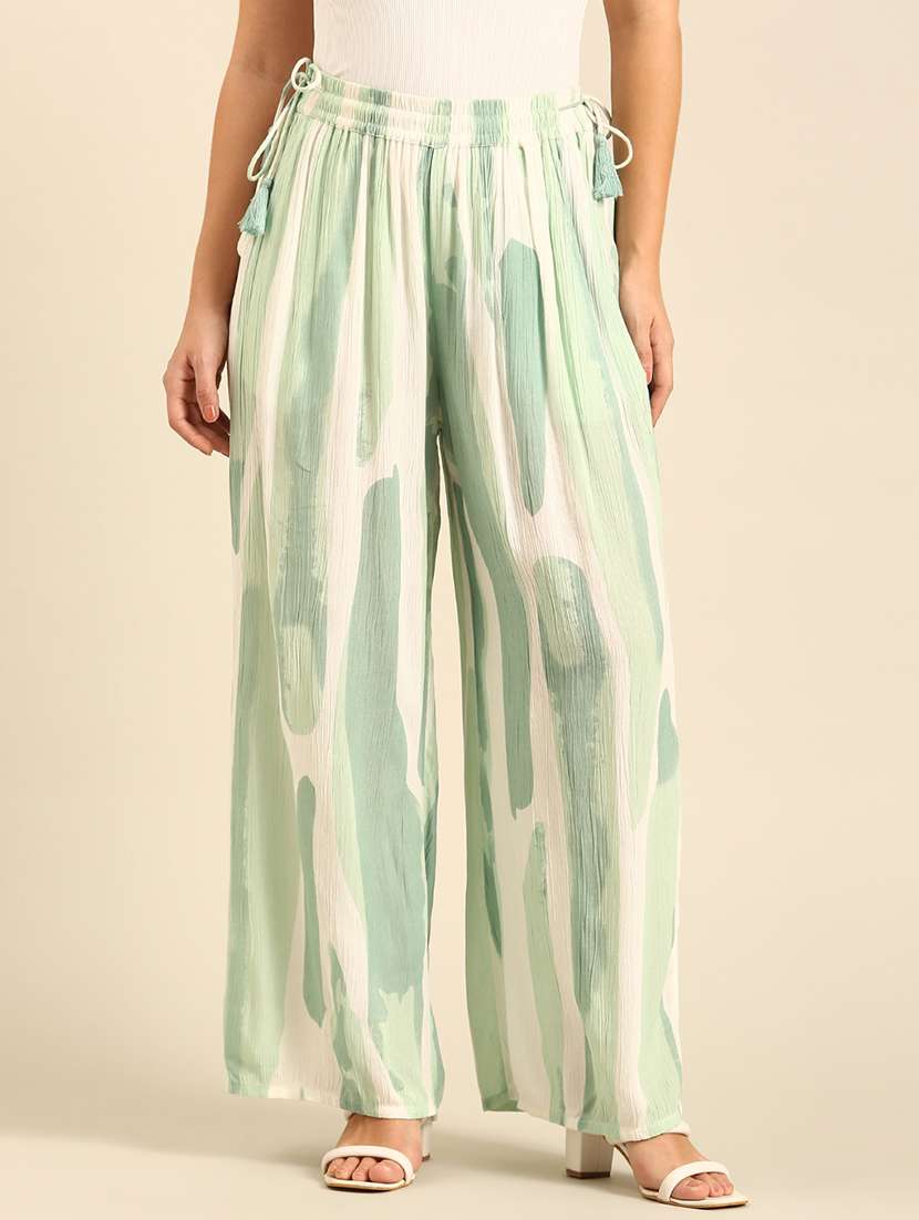 women printed high rise wide leg trouser