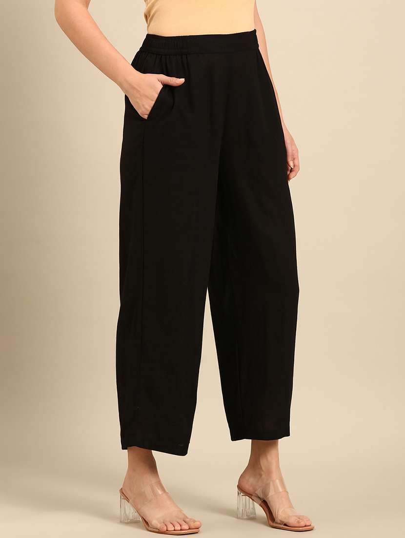 women solid high rise straight trouser - 21742169 -  Standard Image - 2