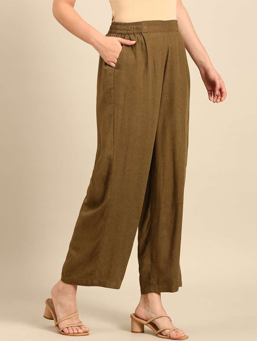 women solid high rise straight trouser - 21742170 -  Standard Image - 2