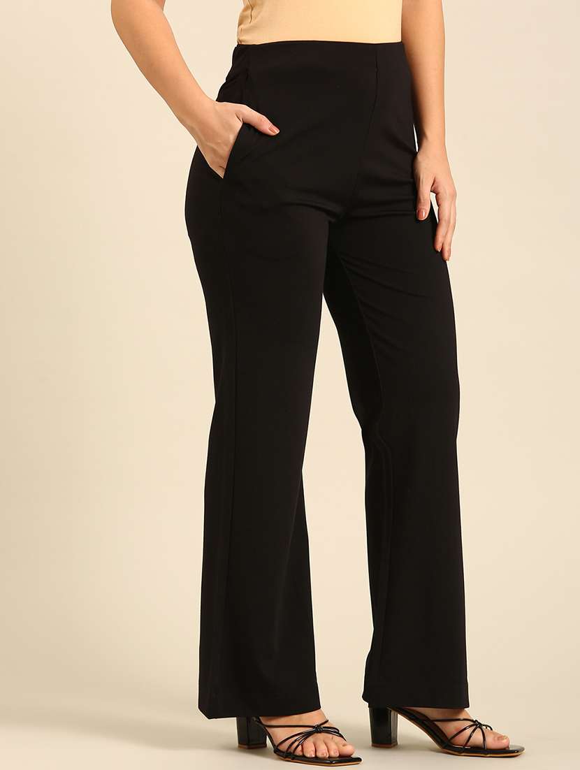 women solid high rise bootcut trouser - 21742172 -  Standard Image - 2