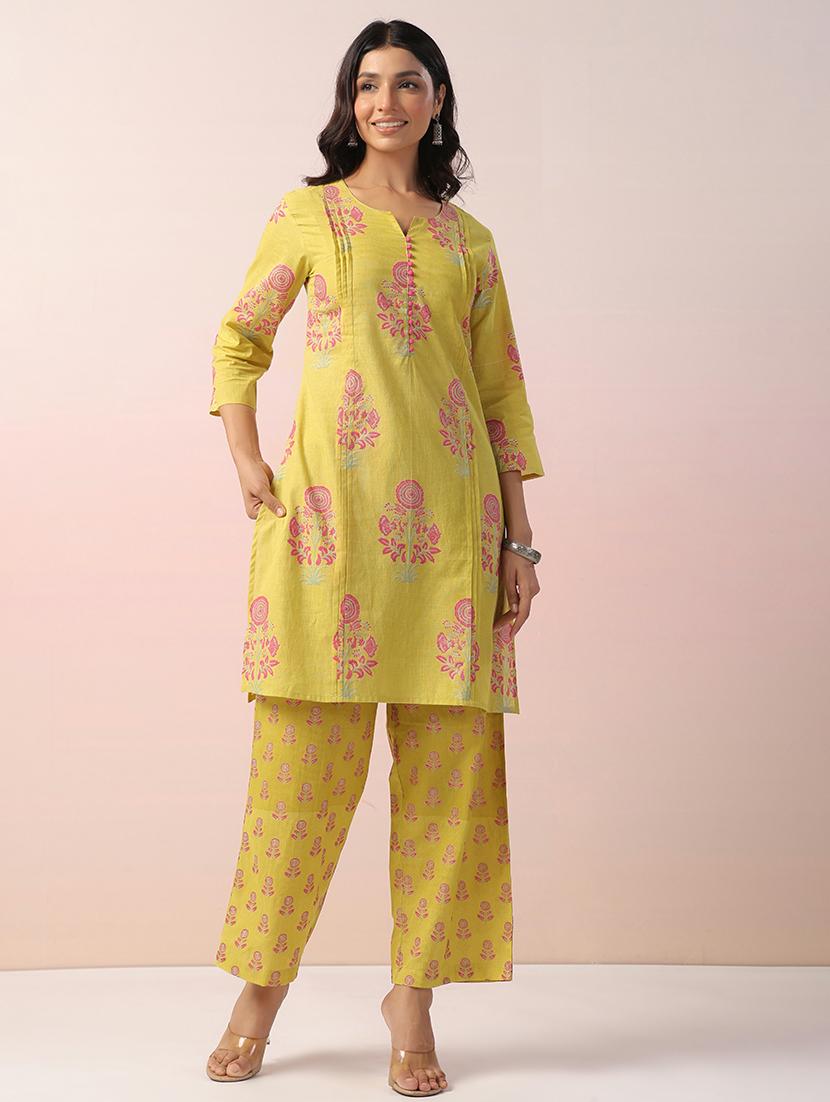 women mustard floral kurta palazzo co-ords set - 21742259 -  Zoom Image - 0