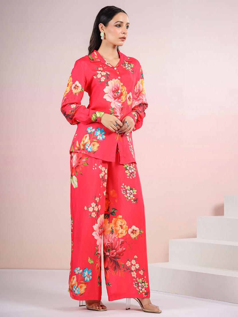 women floral print top and trouser co-ord set - 21742299 - Standard Image - 2