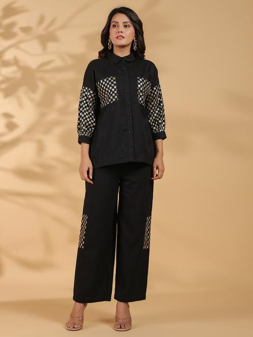 women black sequin work shirt and trouser co-ords set - 21742304 - Standard Image - 0