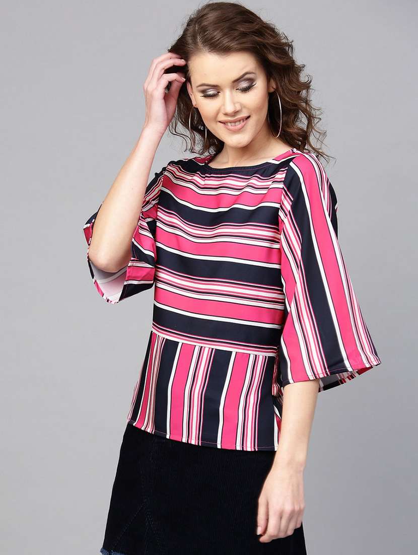 women striped round neck top