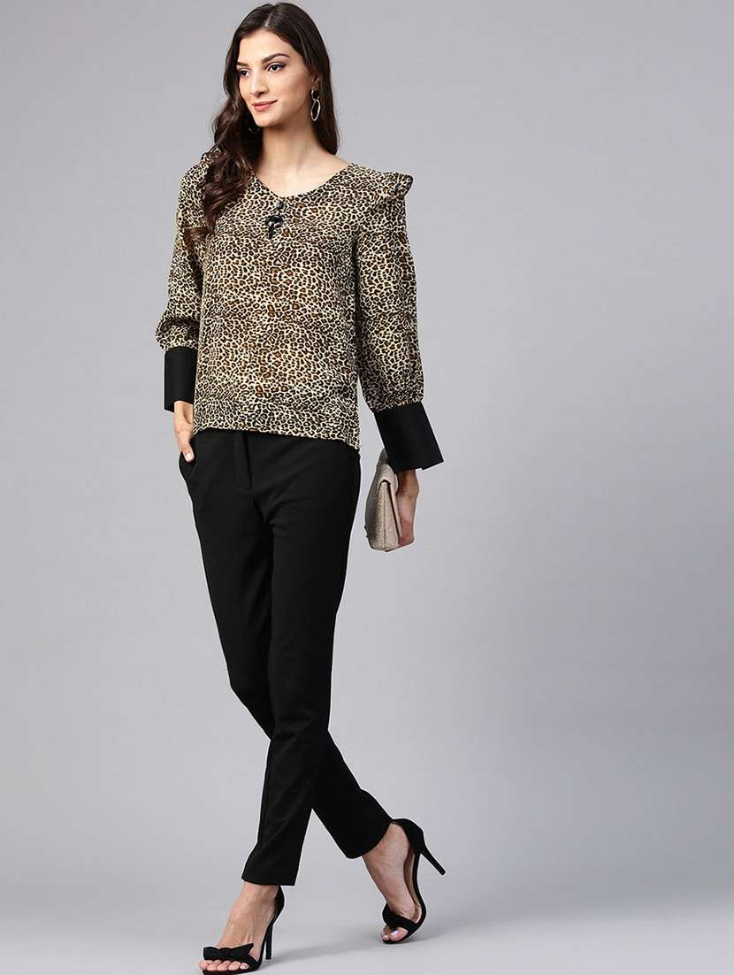 women animal print v-neck top - 21742508 - Standard Image - 2